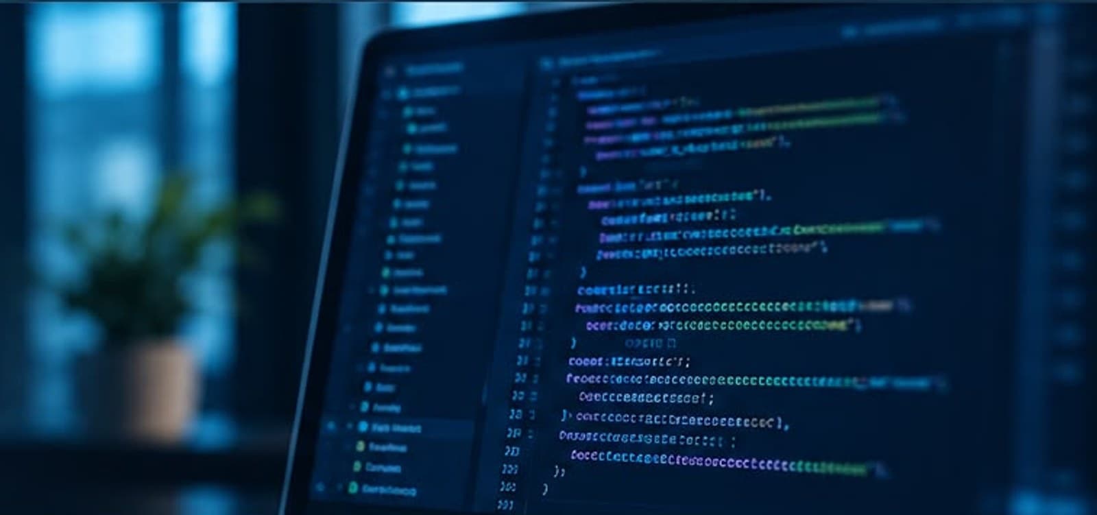 Close-up of code on a monitor in a dev workspace